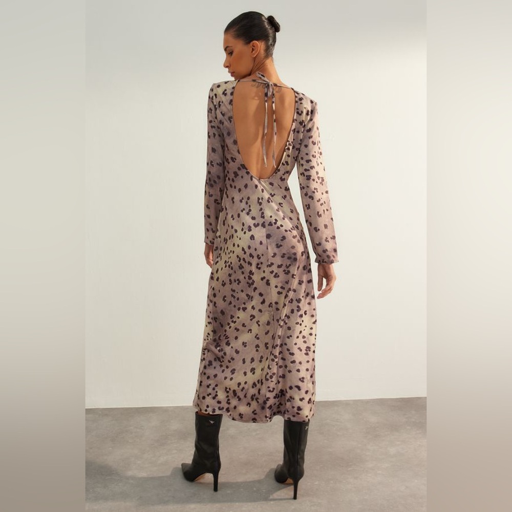 Stockholm Atelier & Other Stories Cheetah Full Length Long Sleeve Backless Dress